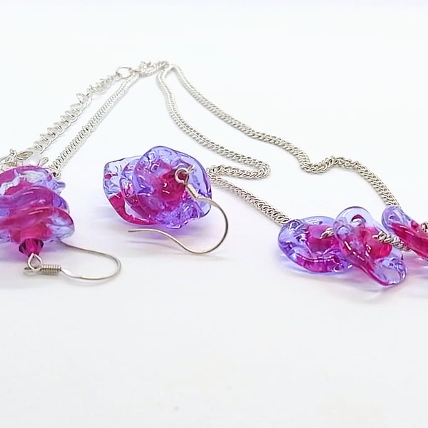 Lampwork Glass Drop Earrings and Pendant Necklace Set