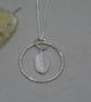 Silver moonstone hoop pendant - frost textured - gemstone necklace
