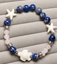 Blue Handmade Sea Sediment Jasper & Rose Quartz Turtle Bracelet Coastal Beach