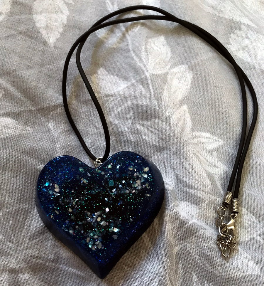 Blue heart galaxy necklace