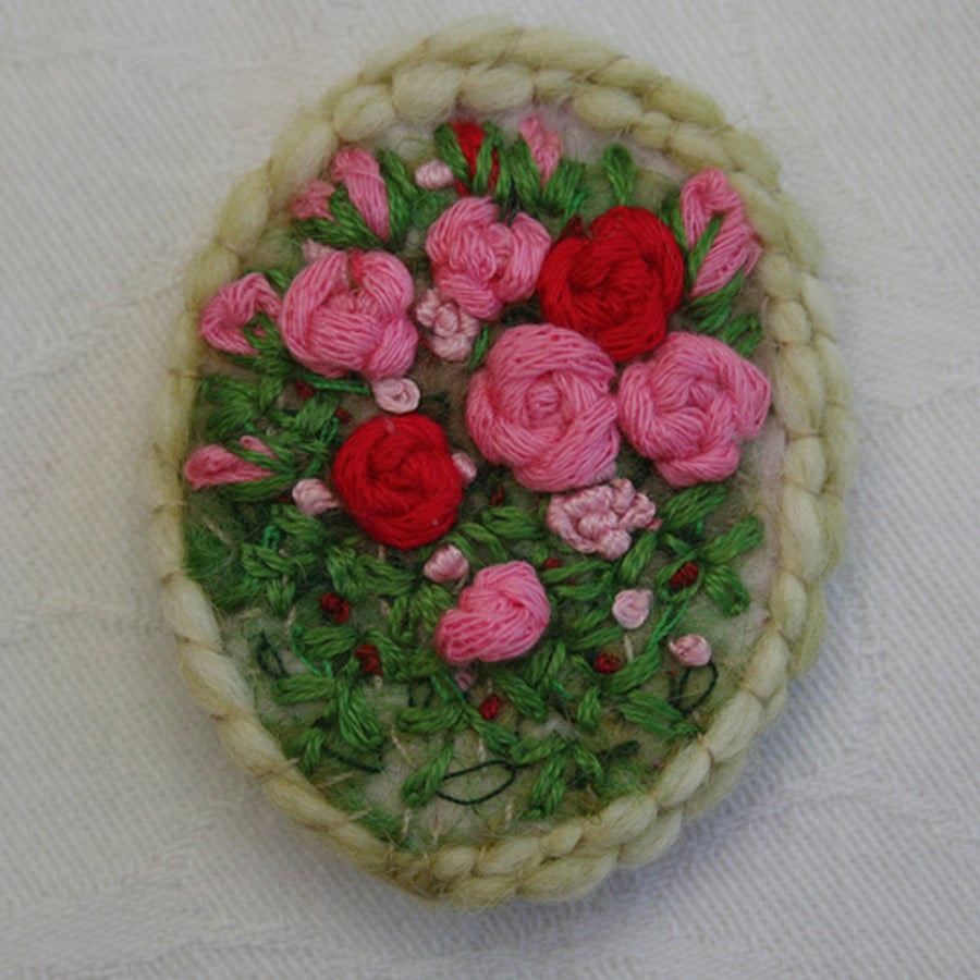 Pink Roses Brooch