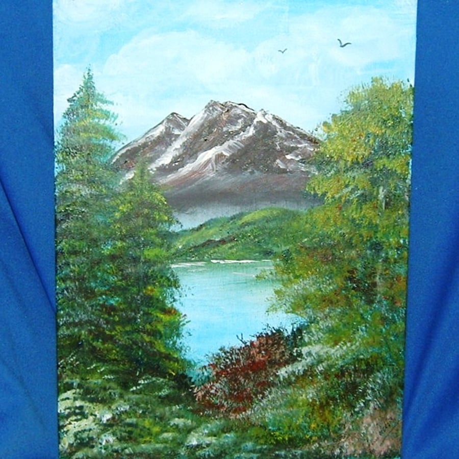 acrylic art original landscape waterfall 9" x 12" ref 483