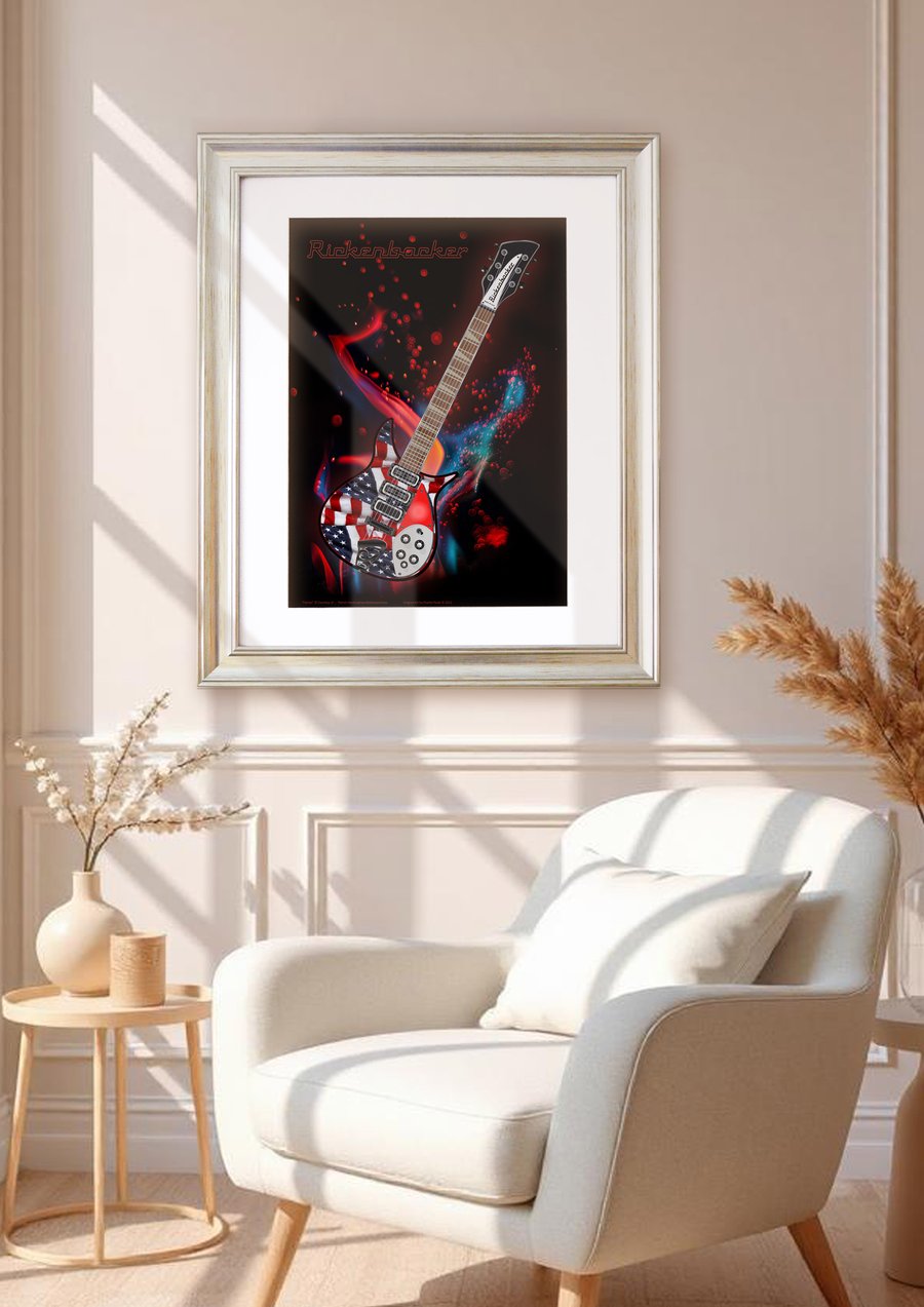 Rickenbacker "You're on Fire with a Rick" - Fantasy Digital Art Print - A3