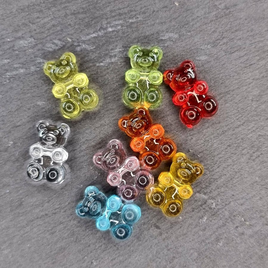 8 Transparent Acrylic Teddy Bear Beads 8 mixed colours 