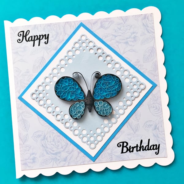 Quilled butterfly birthday card - personalised to any age