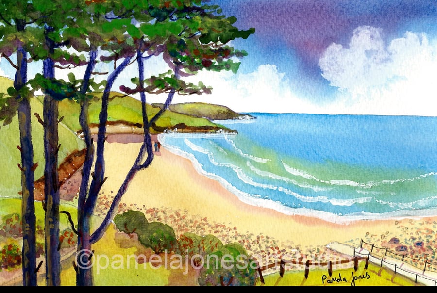Caswell Bay, Gower, Original Watercolour, in 14 x 11'' Mount.