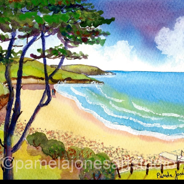 Caswell Bay, Gower, Original Watercolour, in 14 x 11'' Mount.