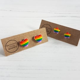 Rainbow knots, Hearts or Stars Pride stud earrings, choose your style