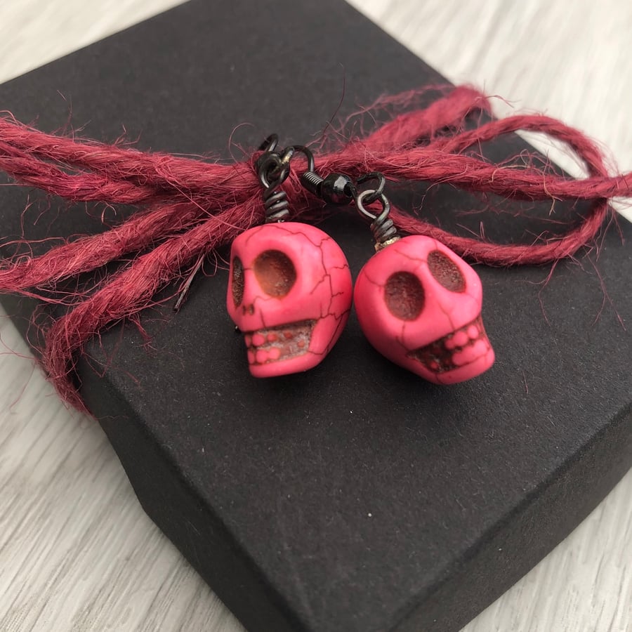 Pink candy skull earrings
