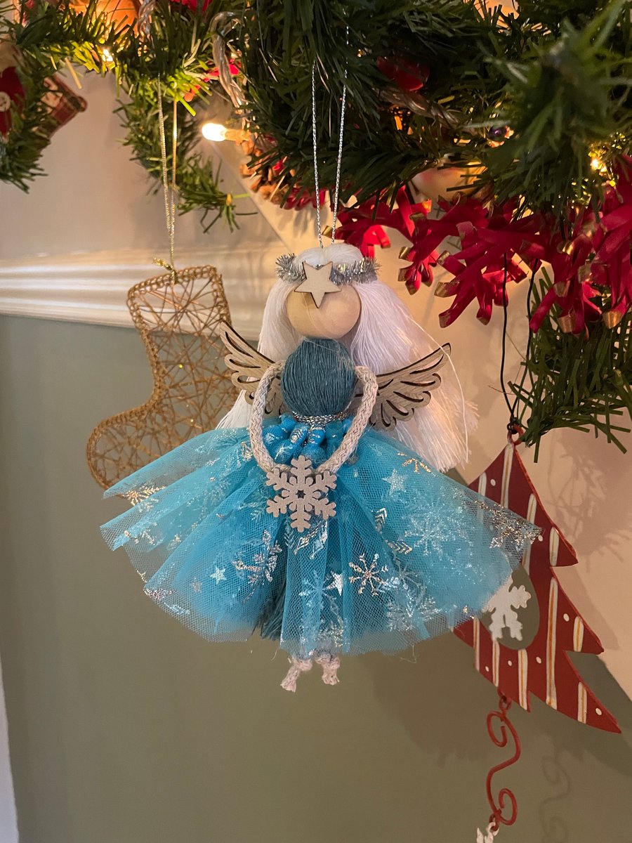 Angel hanging Xmas decoration, xmas fairy, xmas gift, macrame doll, Frozen angel