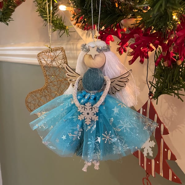 Angel hanging Xmas decoration, xmas fairy, xmas gift, macrame doll, Frozen angel