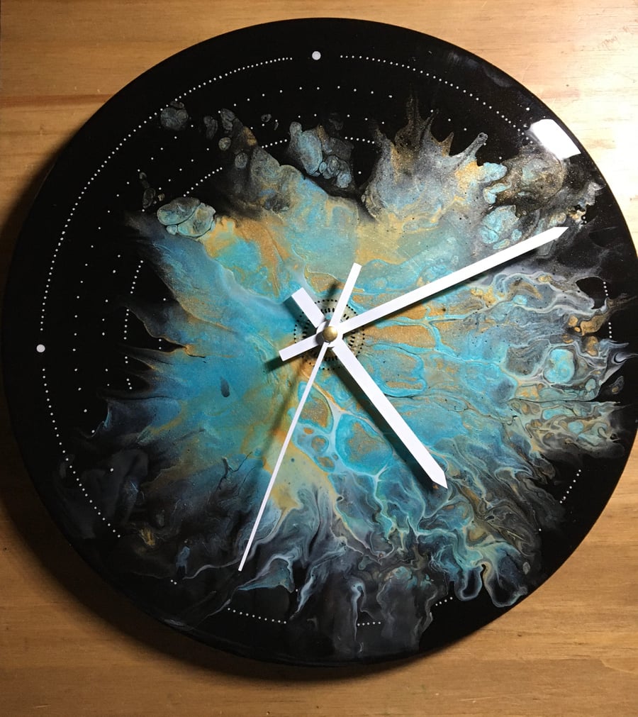 Unique Wall clock, acrylic, resin on vinyl record
