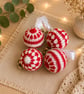 Red & White Crochet Christmas Baubles - Handmade Christmas Tree Decorations - Se