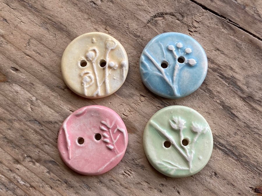 Handmade Set of Four Ceramic Pastel Buttons Set 2 