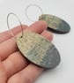 Dark green and antique gold printed oval shaped earrings - Image 1