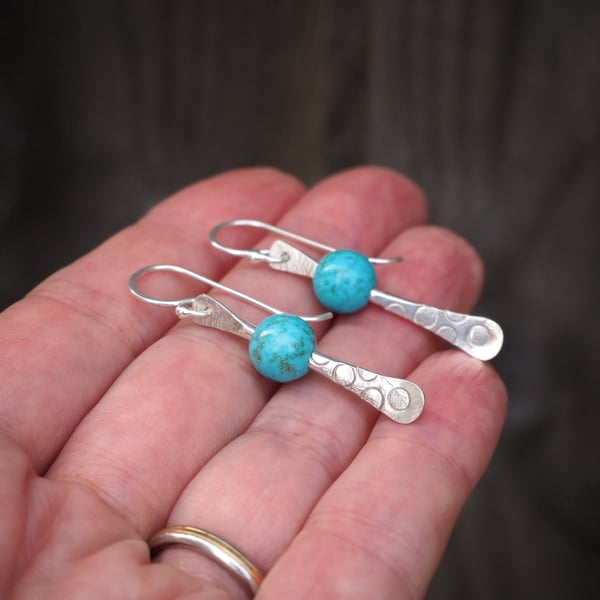 Forged Silver and Turquoise Dangle Earrings