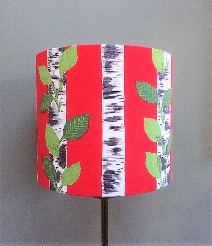 Scandi Style Red and Silver Birch Retro Fabric Lampshade