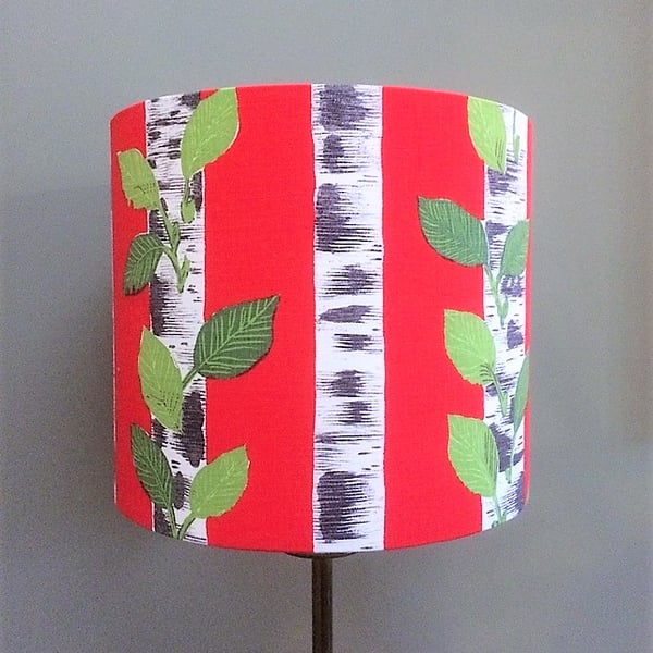 Scandi Style Red and Silver Birch Retro Fabric Lampshade