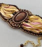 Elegant Red Tiger’s Eye Stone & Gold Hematite Beaded Wide Silk Cuff Bracelet  - Image 7