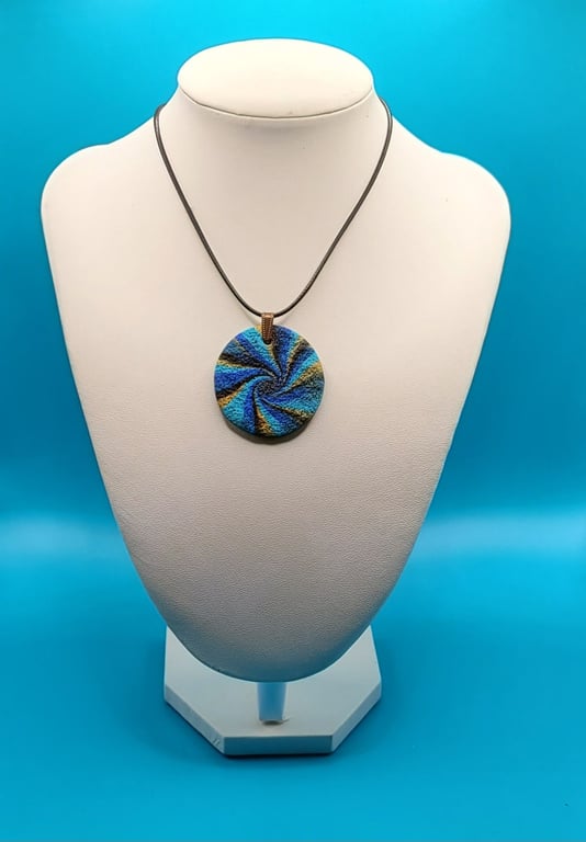 Polymer clay pendant necklace handmade jewellery 40 mm flat