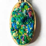 Hand Embroidered Landscape View Pendant Necklace