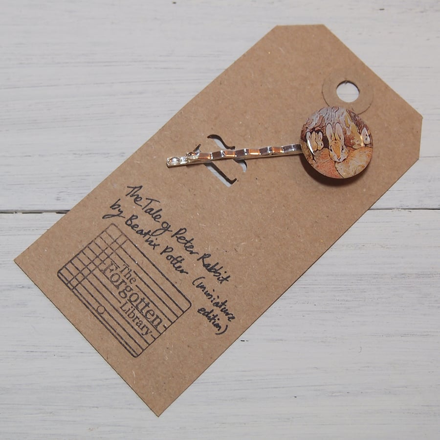 The Tale of Peter Rabbit vintage book page hair pin.