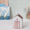 Hand Painted Wooden Beach Hut with Seagull 