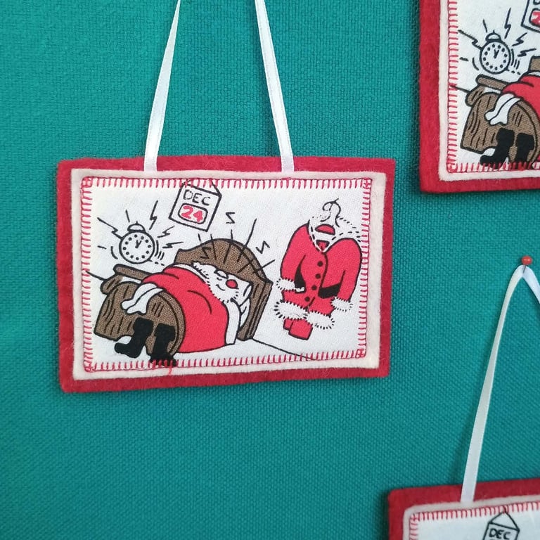 Christmas Decoration Sleepy Santa - Vintage textile hanging ornament