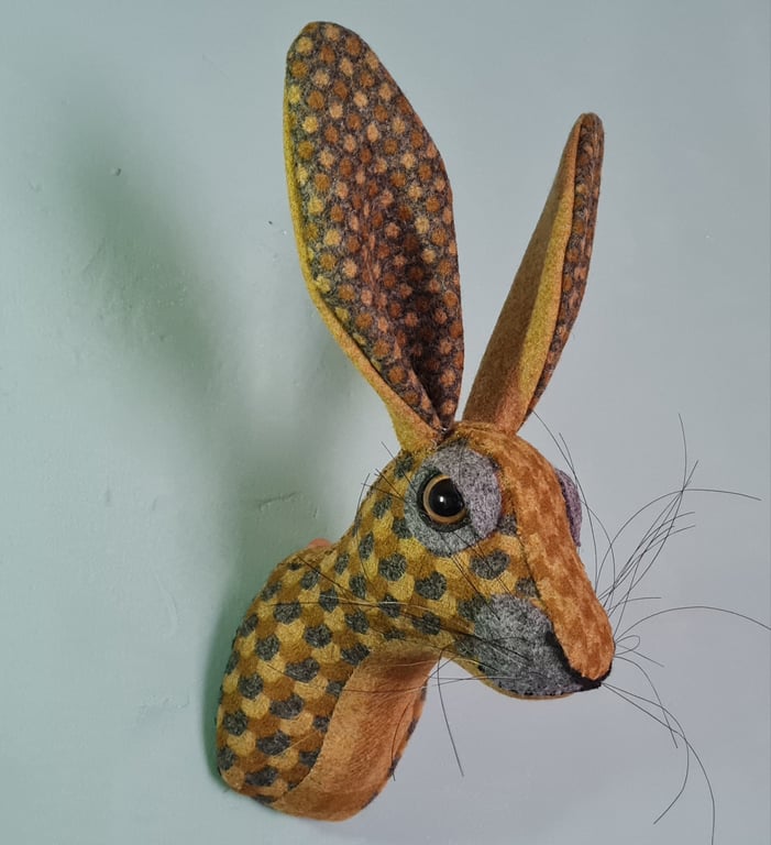 Faux hare head wall mount in mustard coloured Abraham Moon fabric- Mr Colman