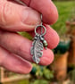 Oxidised silver feather and green pearl earrings - Image 6