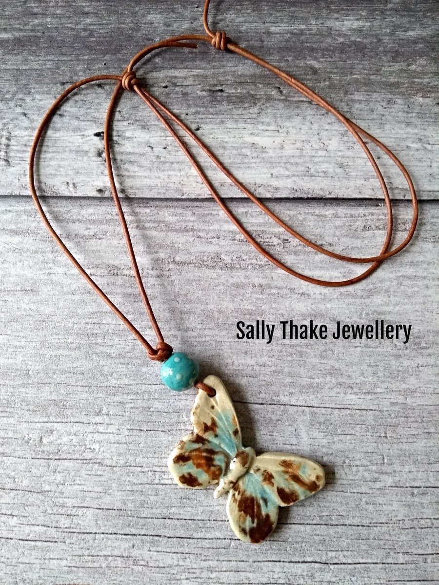 Butterfly Necklace - Ceramic Butterfly Pendant