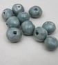 10 Small Sage Green Glazed Handmade Ceramic Beads - Image 1