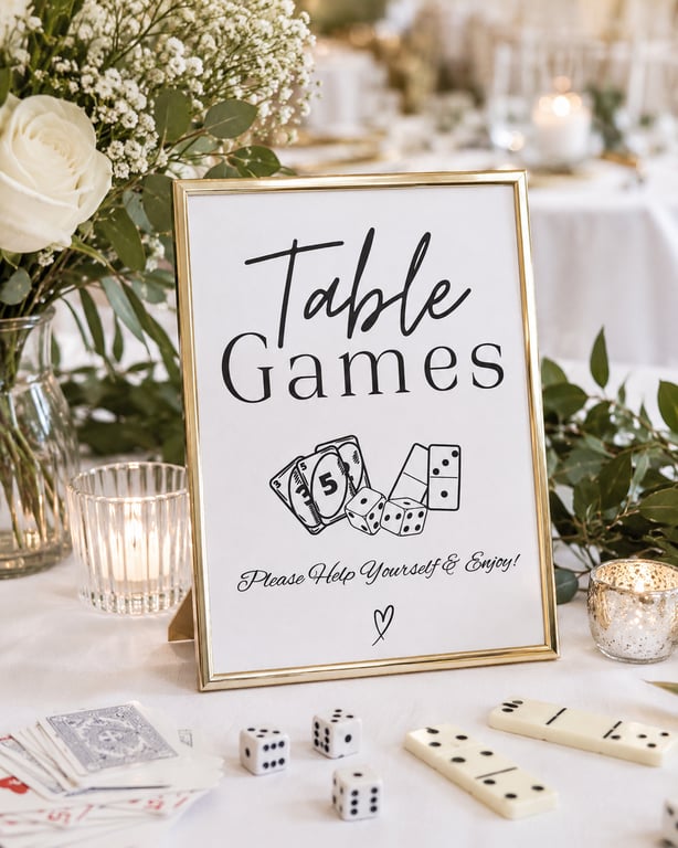 Personalised Wedding Games Table Sign A5 - Custom Wedding Reception Sign - Games