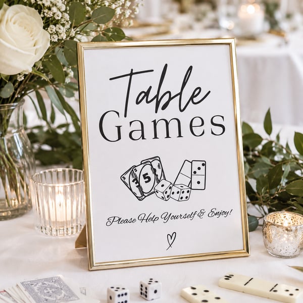 Personalised Wedding Games Table Sign A5 - Custom Wedding Reception Sign - Games
