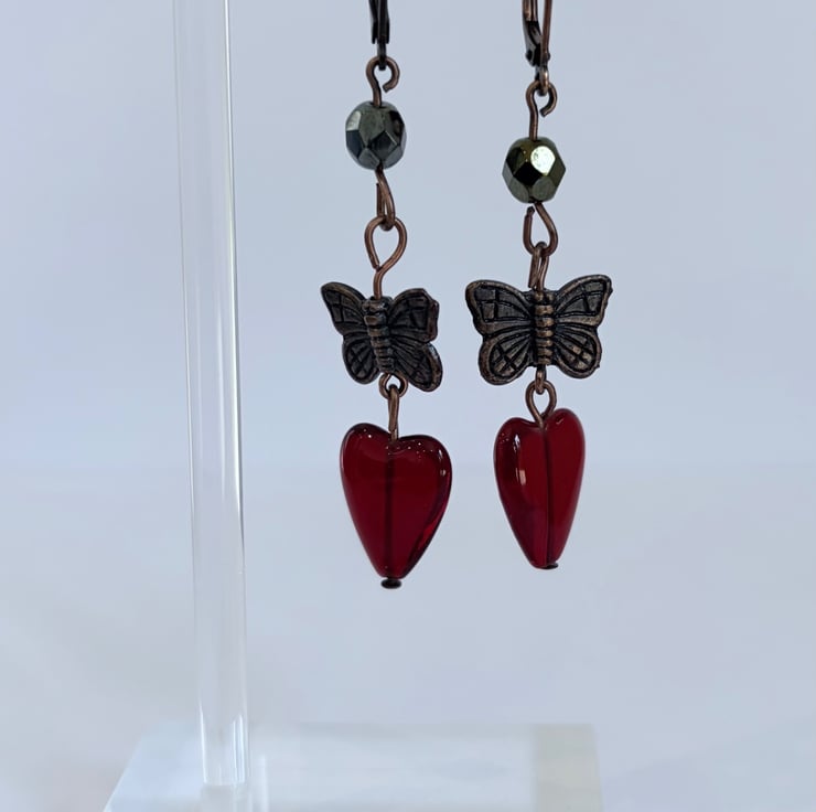 Handmade Copper Butterfly & Ruby Red Glass ... - Folksy