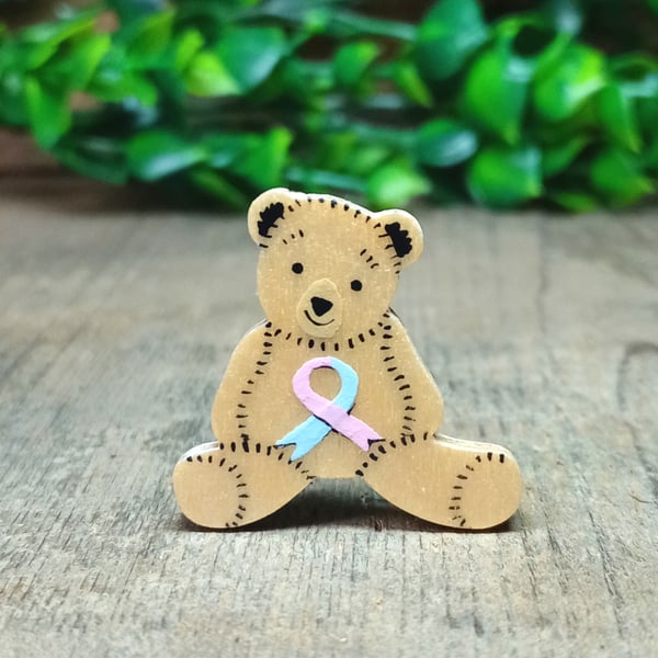 Baby Loss Awareness Ribbon Bear Pin, Handmade Miscarriage Support Brooch Gift