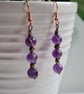 Handmade Natural Amethyst & Copper Dangle Drop Earrings Gift Crystal Jewellery - Image 2
