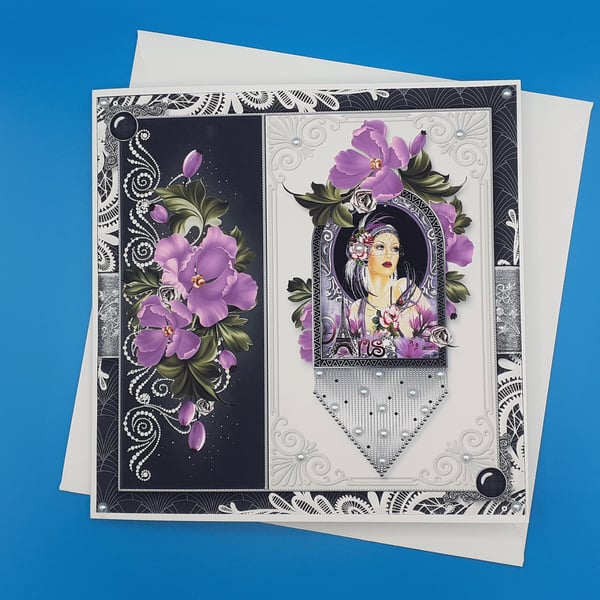 Art Deco Birthday Card For Her, Handmade, Decoupage 