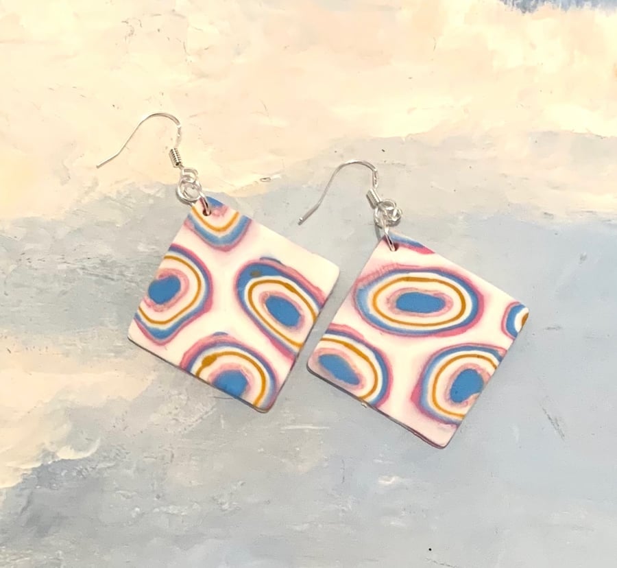 Unique jazzy polymer clay square lightweight dangle earrings 
