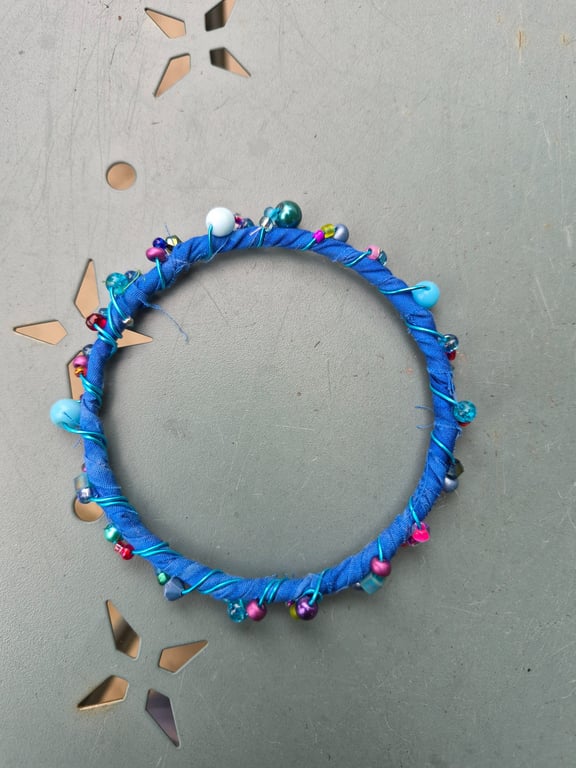 Upcycled fabric Wire and Bead Wrapped Bracelet 