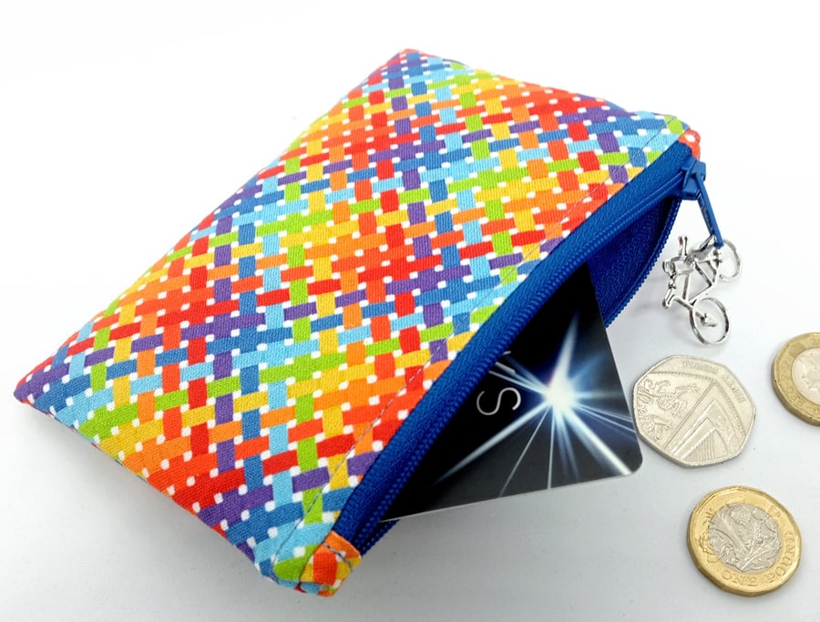 Multicoloured weave coin and card purse 54LF