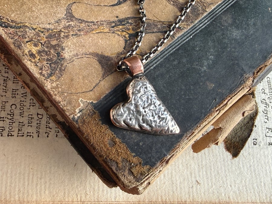 Copper & Sterling Silver Rustic Heart Necklace 