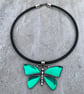 Women's Leather Choker, Silver Plated Crystal Butterfly Pendant, Boho Jewellery - Image 5