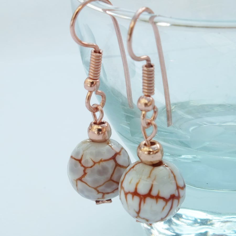 Red Agate Bead Earrings with Rose Gold Plated Hooks