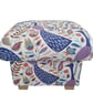 Storage Footstool Fryetts Peacocks Amethyst Fabric Pouffe Birds Blue Purple Seat - Image 1