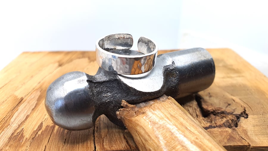 Chunky Sterling Silver Hammered Cuff Ring