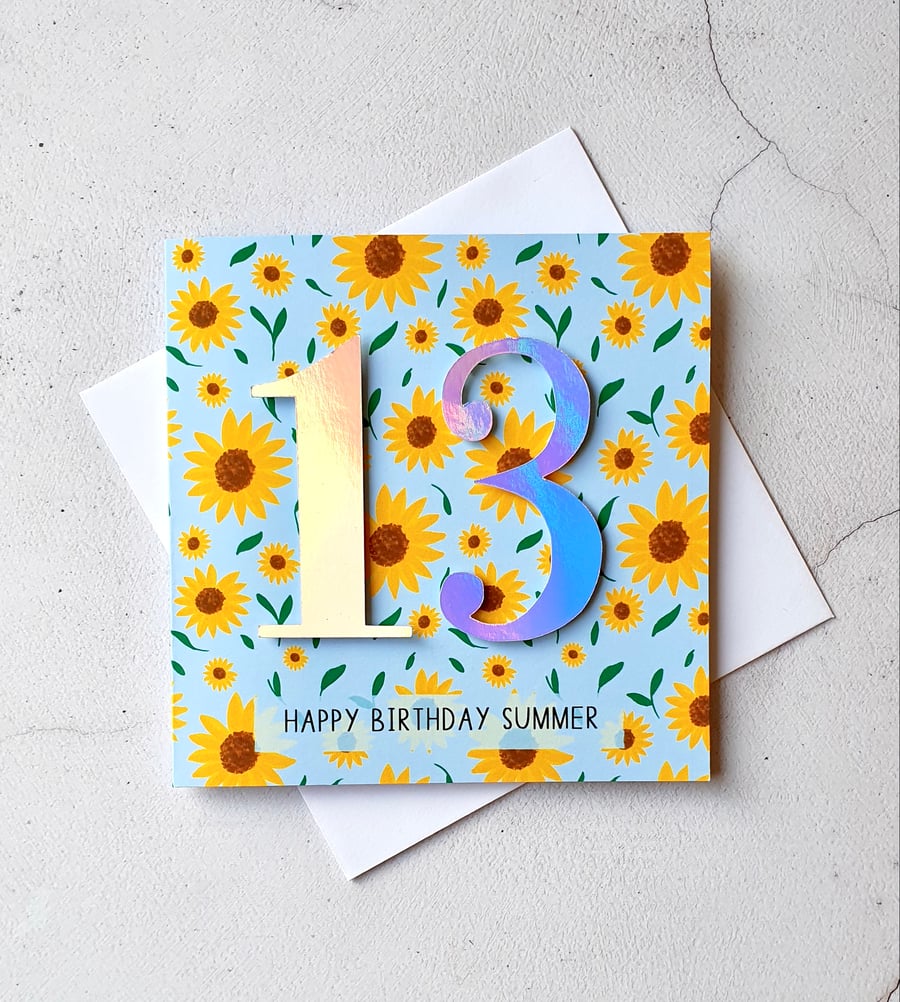 Personalised Sunflower 13th Birthday Card