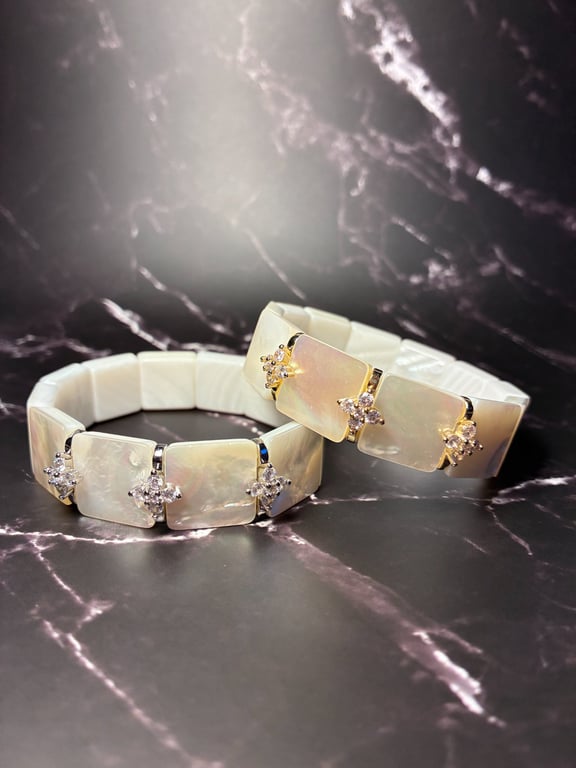White Shell Bracelet with Sliver-Tone or Gold-Tone Details