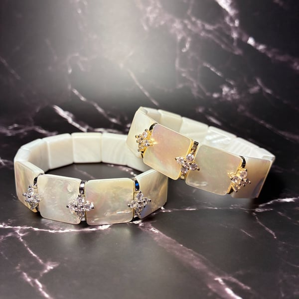 White Shell Bracelet with Sliver-Tone or Gold-Tone Details