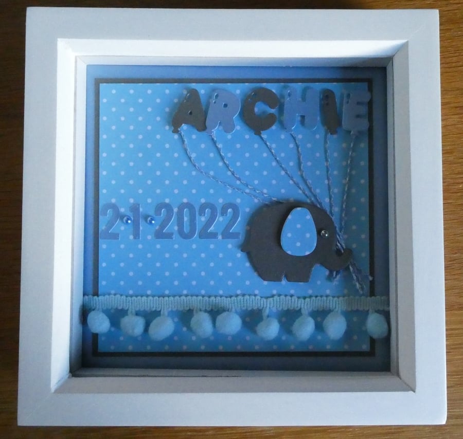 Personalised New Baby Elephant Picture - Blue